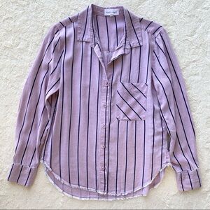 Bella Dahl purple navy striped frayed hem Tencel linen button up shirt shirt